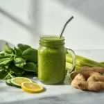 Green detox smoothies guide with spinach, cucumber, lemon, and ginger