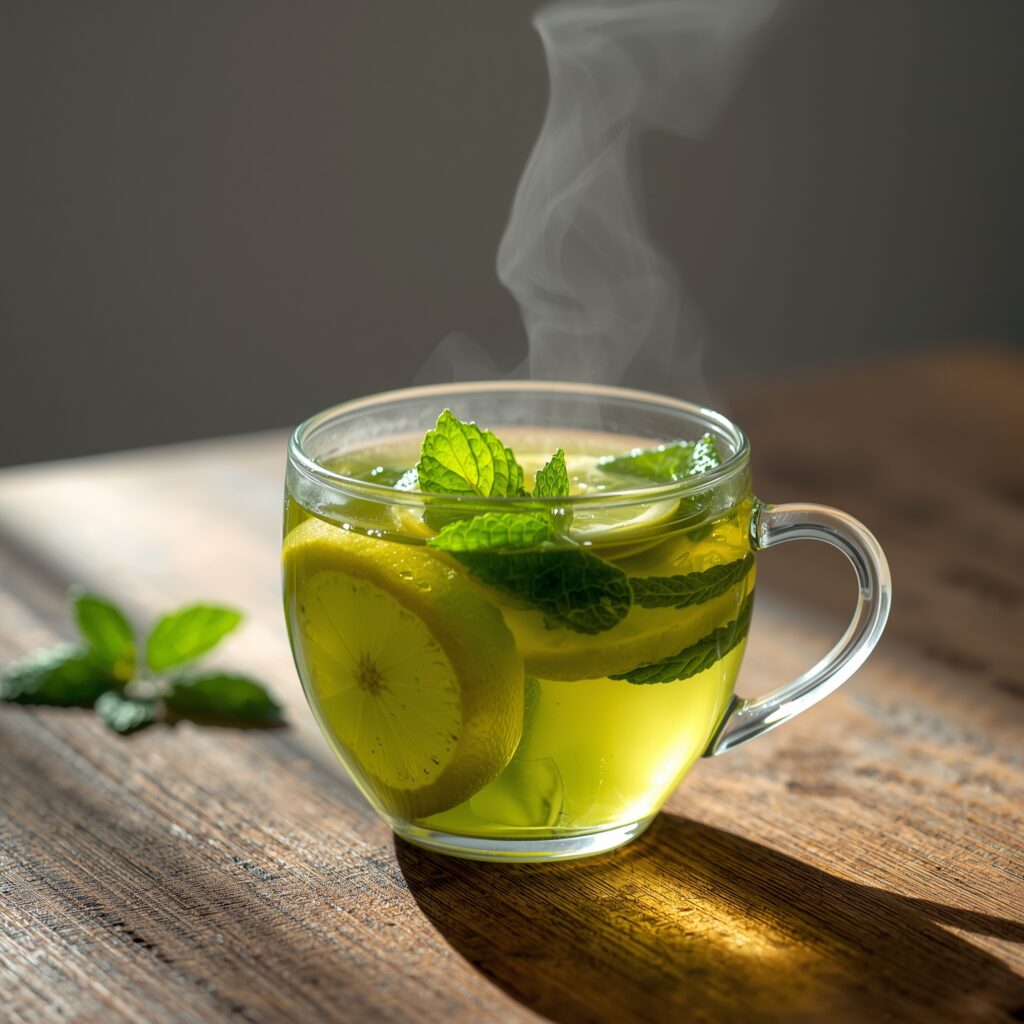 Green detox tea weight loss with lemon and mint for natural weight loss and digestion support